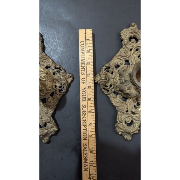 Vintage Ornate Art Nouveau candle holders brass 10" x 6 set of 2 - Picture 4 of 8